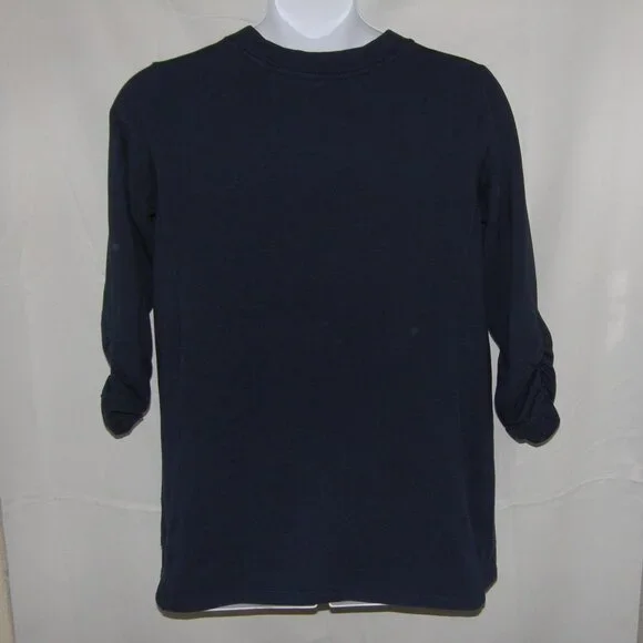 SUSAN GRAVER Navy Blue Sz Large Lightweight Tunic Soft Sweatshirt Front Pockets - Picture 2 of 3